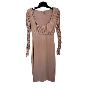 Venus Scoop Neck Nude Long Sleeve Shape Embracing Bodycon Dress Size XS